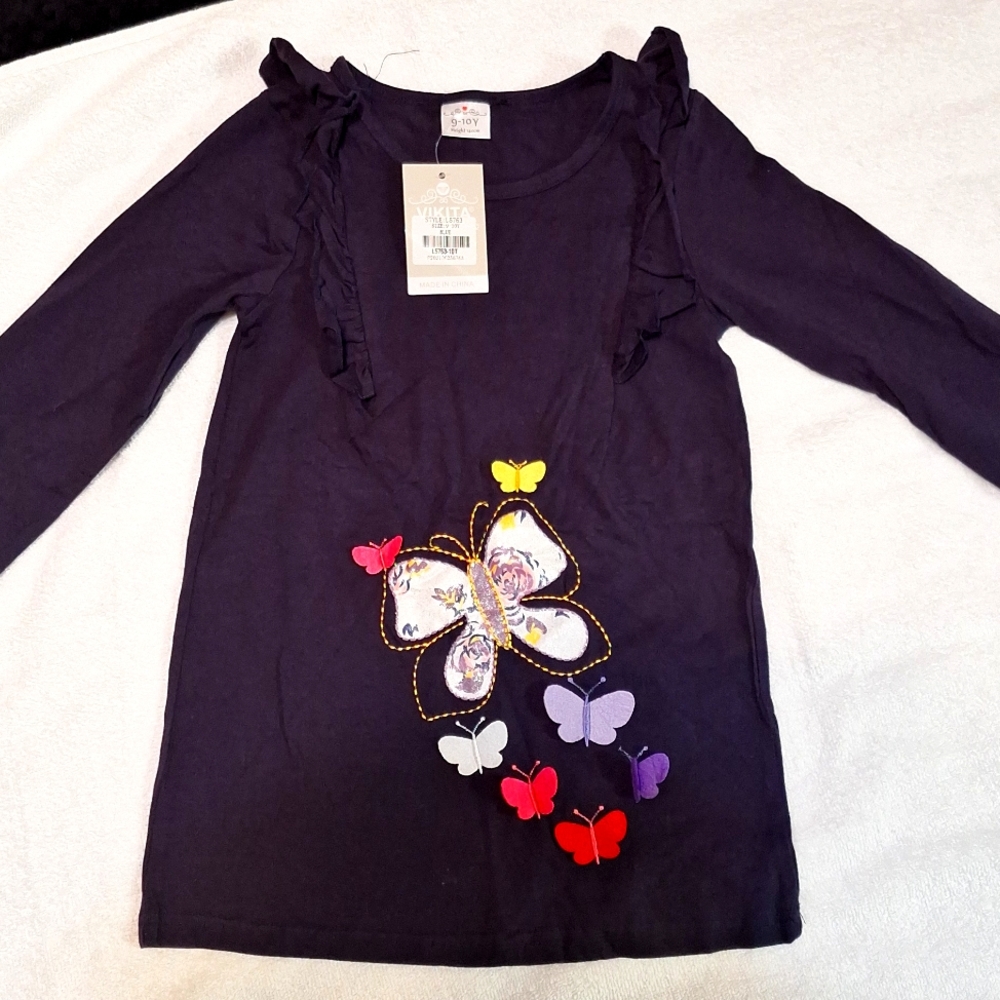 Butterfly Navey Blue 9-10Y Long Sleeve Shirt
